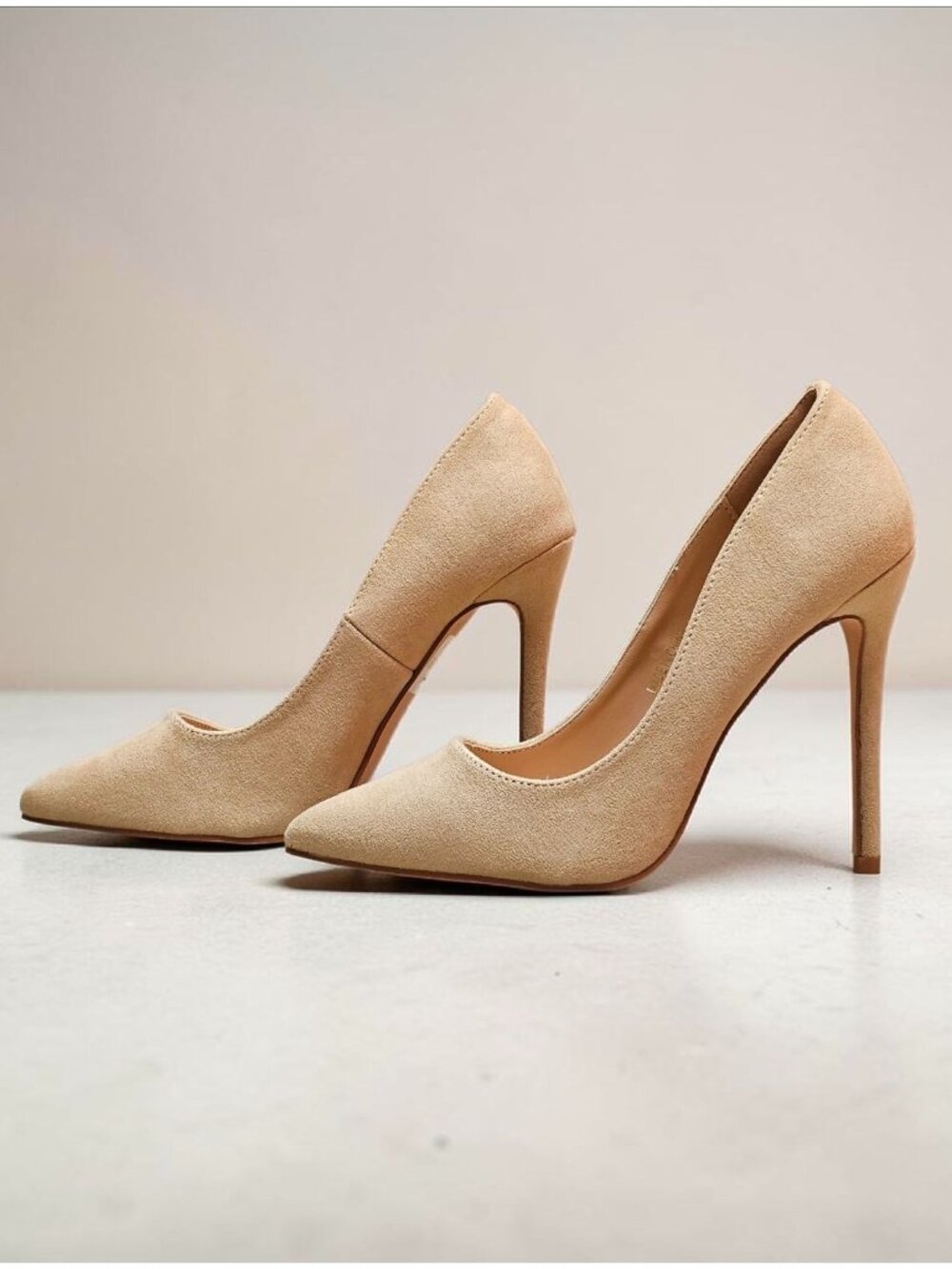 Nude Faux Suede Pointed Toe Stiletto High Heels Womens Elegant Formal Pumps